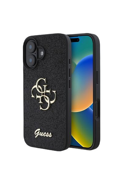Guess Case Fixed Glitter 4g Metal Logo Iphone 16 Black