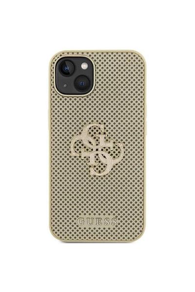 Guess Case Perforated 4G Glitter Metal Logo iPhone 15 Gold