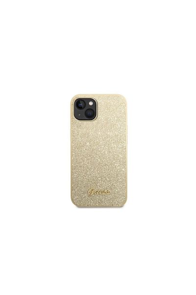 Guess Case Iphone 14 Plus Glitter Tpu Flakes Script Metal Logo Gold