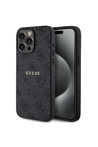 Guess Case Pu Leather 4g Colored Ring Magsafe Iphone 15 Pro Black