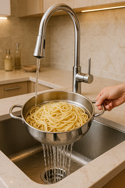 Veliday Paslanmaz Çelik Kulplu Makarna Süzgeç No:1 25 Cm Paslanmaz Çelik Süzgeç