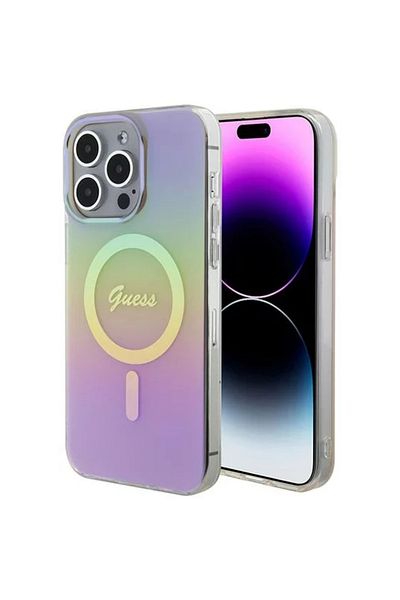 Guess Case Iridescent Script Magsafe Iphone 15 Pro Pink