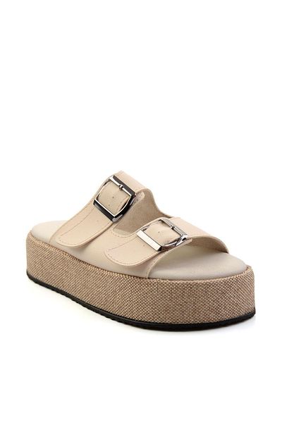 Bambi Beige Leather Women's Slippers K04423050103
