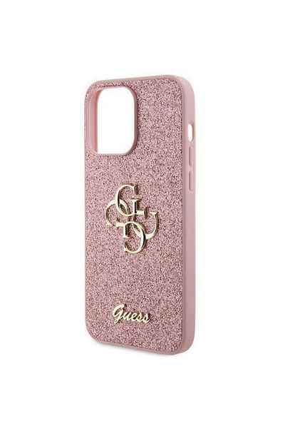 Guess Case Fixed Glitter 4g Metal Logo Iphone 15 Pro Max Pink