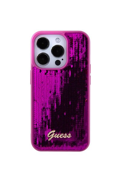 Guess Case Sequin Script Logo Iphone 15 Pro Magenta