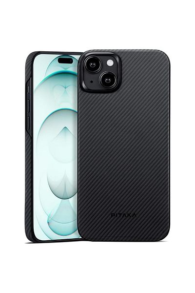 PITAKA MagEZ 4 Aramid 600D iPhone 15 Plus Case, MagSafe Black / Grey