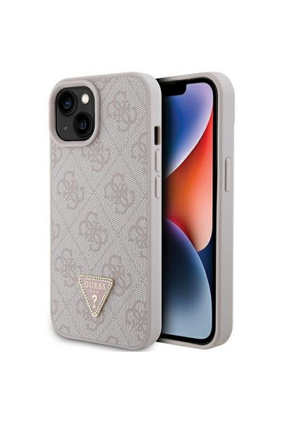 Guess Case Pu 4g Strass Triangle Metal Logo Iphone 15 Pink