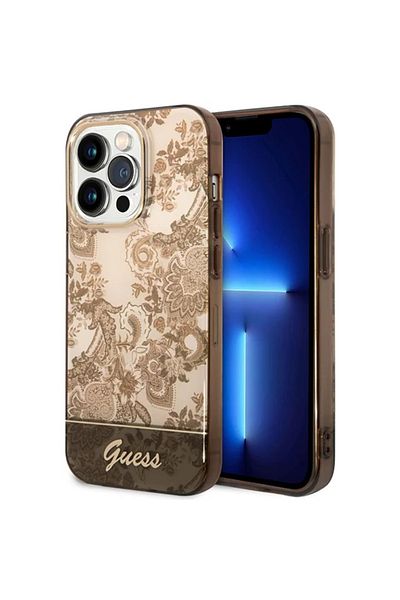 Guess Porcelain Collection iPhone 14 Pro Case Brown