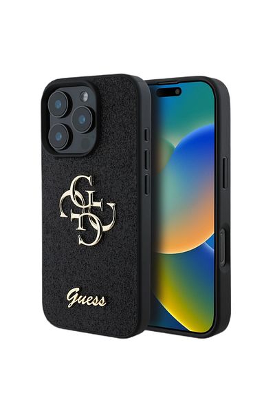 Guess Case Fixed Glitter 4g Metal Logo Iphone 16 Pro Black