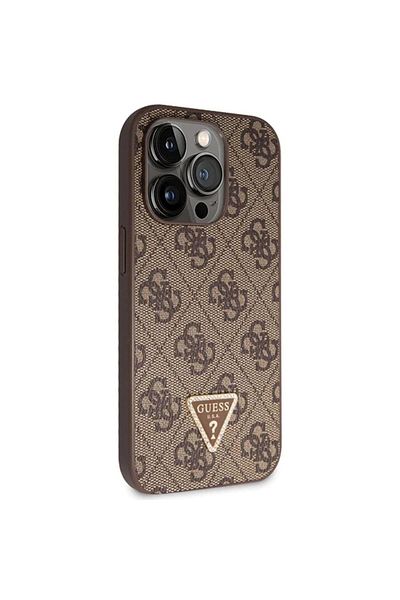 Guess Husa Pu 4g Strass Triangle Metal Logo With Crossbody Strap Iphone 15 Pro Max Brown