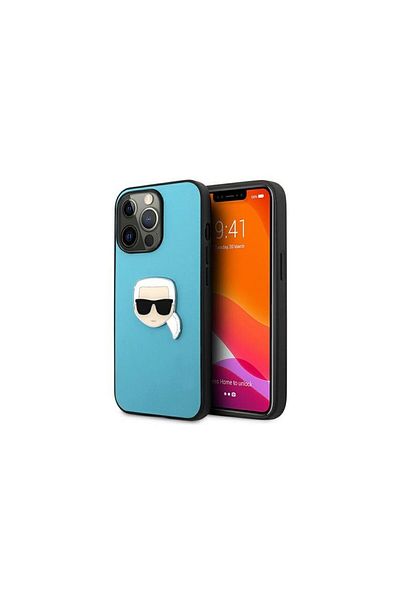 Karl Lagerfeld Husa Iphone 13 Leather Ikonik Karl`s Head Metal Albastru