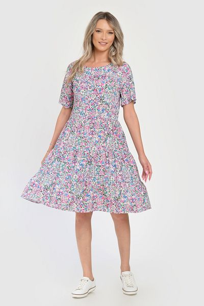Eranthe Rochie Medie Dama V283, cu Imprimeu MicroFloral Roz