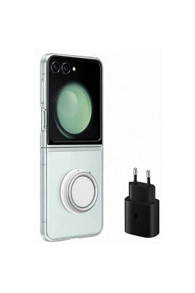 Samsung Original Clear Gadget Galaxy Z Flip5 Transparent Case With 25w Mains Charger