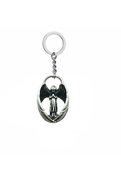 Herşey Nota Unisex Metal Keychain with Guardian Angel Figure – Guardian Spirit and Spirituality Themed Accessory