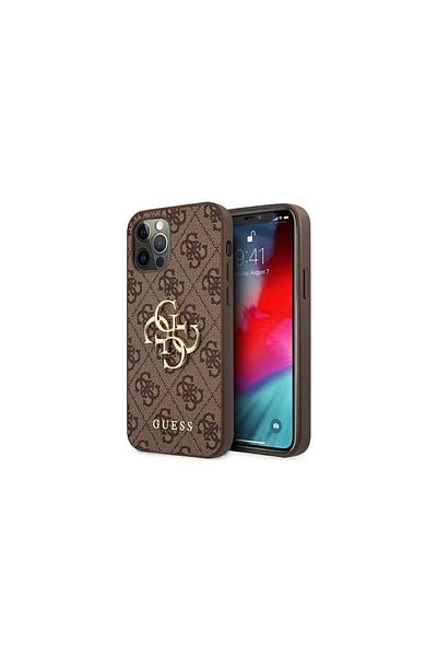 Guess Case Iphone 12 / 12 Pro Pu 4g Metal Logo Brown