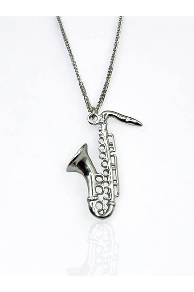 Herşey Nota Unisex Necklace with Saxophone Figure – Music and Jazz Themed Accessory with 60 cm Chain