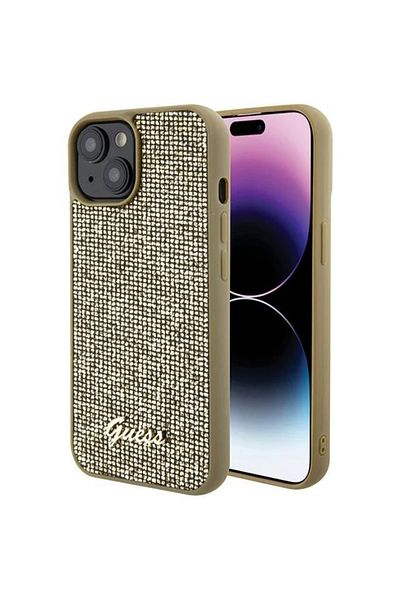 Guess Square Mirror Script Logo Iphone 15 Case Gold
