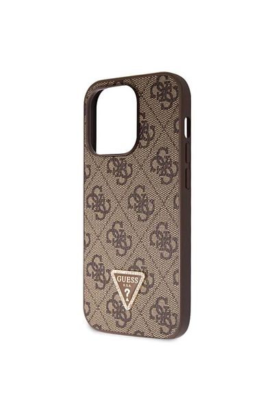Guess Husa Pu 4g Strass Triangle Metal Logo With Crossbody Strap Iphone 15 Pro Brown