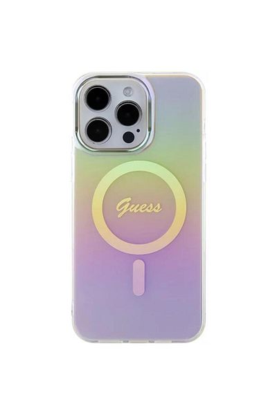 Guess Case Iridescent Script Magsafe Iphone 15 Pro Max Pink