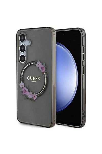 Guess Flowers Wreath MagSafe Samsung Galaxy S24 Case Black