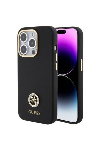 Guess Case Liquid Silicone 4g Strass Metal Logo Iphone 15 Pro Black
