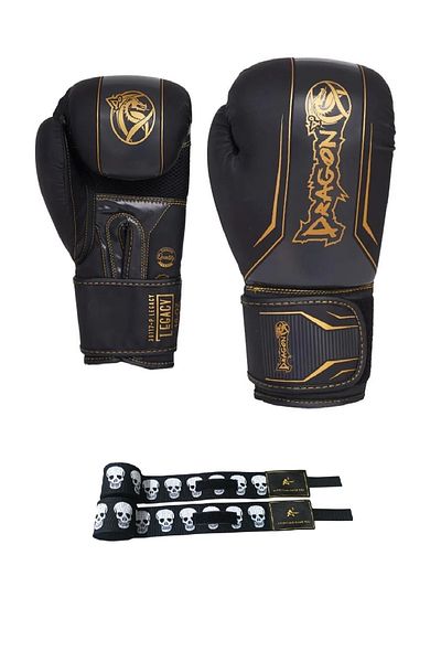 Dragondo قفازات الملاكمة من Legacy Kick Boxing A3store مجموعة من قطعتين مع ضمادة مطبوعة على شكل جمجمة