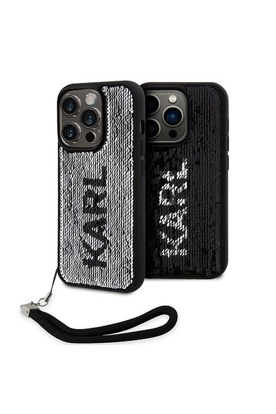 Karl Lagerfeld Sequins Reversible iPhone 15 Pro Case Black / Silver