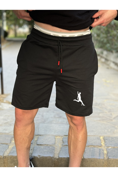dont quıt Men's 2-Piece Black and White Shorts Slim Fit Football Player Printed Cotton Fabric
