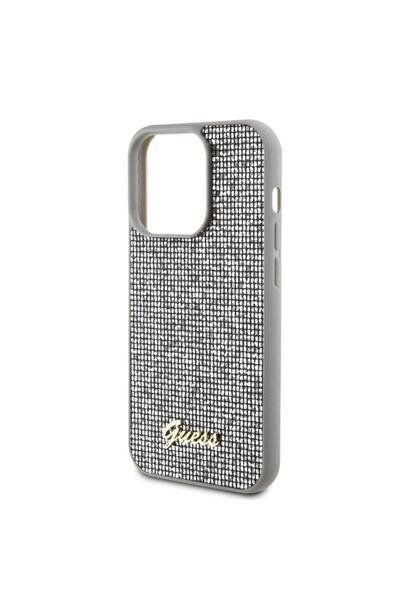 Guess Husa Square Mirror Script Logo iPhone 15 Pro Argintiu