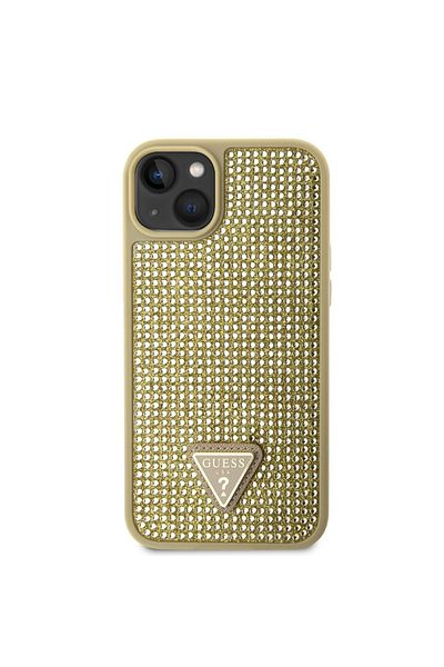 Guess Rhinestones Triangle Metal Logo Case Iphone 14 Gold