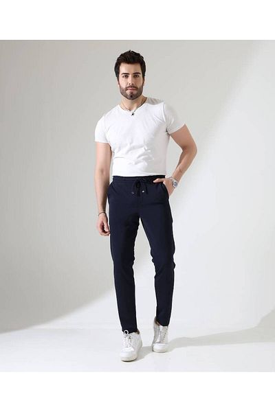Benim Denim Men's Waist Full Elastic Navy Blue Looser Jogger Knitted Casual Pants