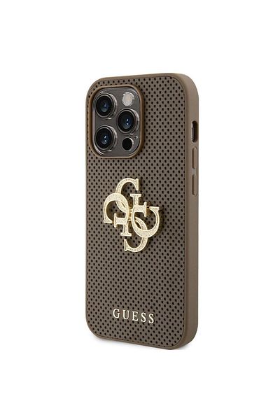 Guess Case Perforated 4g Glitter Metal Logo Iphone 15 Pro Taupe