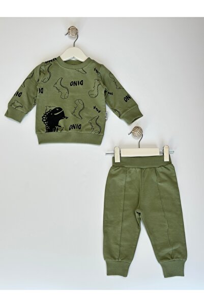 Picossa بدلة دينو منقوشة للأولاد باللون الأخضر مكونة من قطعتين