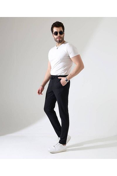 Benim Denim Men's Full Elastic Waist Black Looser Jogger Knitted Casual Pants