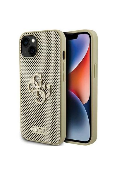 Guess Case Perforated 4G Glitter Metal Logo iPhone 15 Gold