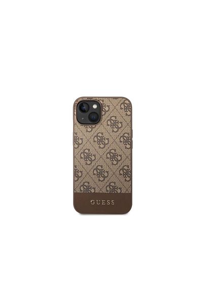 Guess Case Iphone 14 Plus 4g Stripe Metal Logo Brown