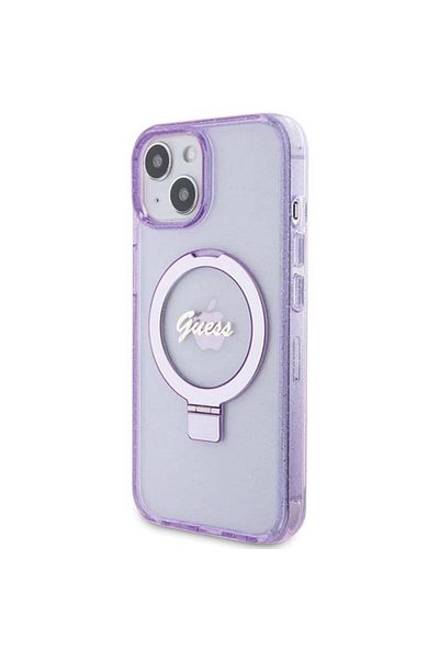Guess Case Ring Stand Glitter Magsafe Iphone 15 Purple