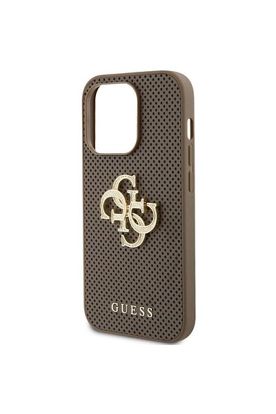 Guess Case Perforated 4g Glitter Metal Logo Iphone 15 Pro Taupe