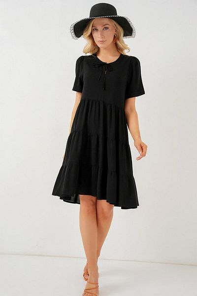 modaserdem Short Sleeve Short Dress 2554 - Black