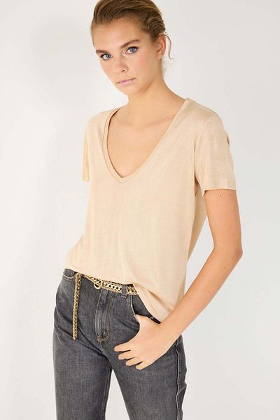 No Matter What Shiny V Neck Basic T-shirt