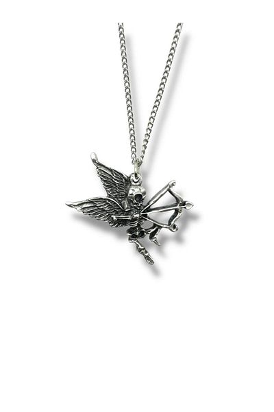 Herşey Nota Unisex Necklace with Skeleton Eros Figure – Gothic Love and Dark Romance Themed Accessory