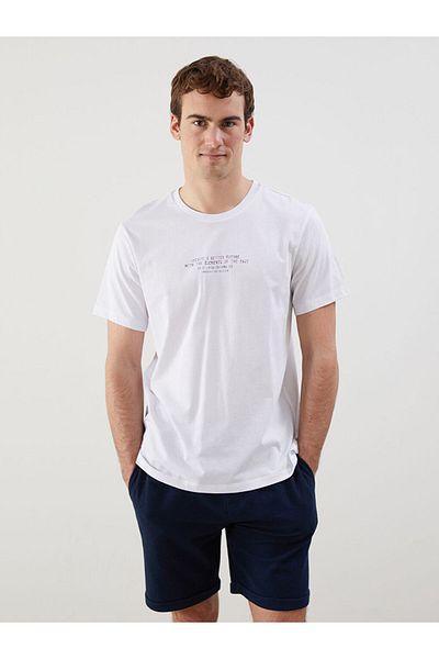 LC Waikiki Νέα σεζόν Crew Neck κοντομάνικο εμπριμέ χτενισμένο βαμβακερό ανδρικό μπλουζάκι - S5KR66Z8