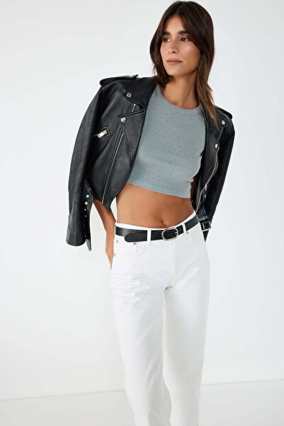 No Matter What Crop-Top aus Cordstoff mit durchgehender Steinbeschichtung