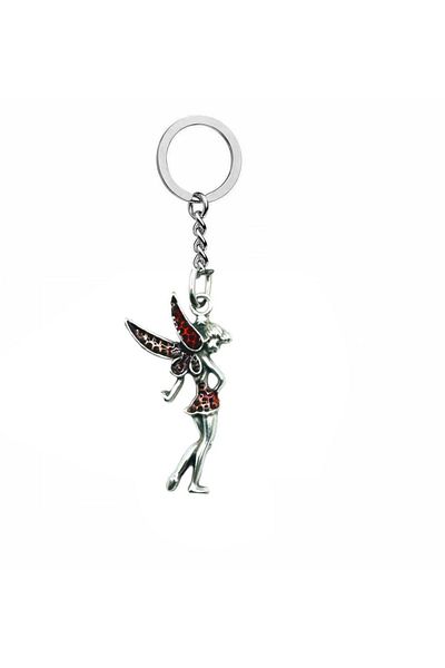 Herşey Nota Unisex Metal Keychain with Red Tinkerbell Figure – Fairytale and Fantastic Accessory