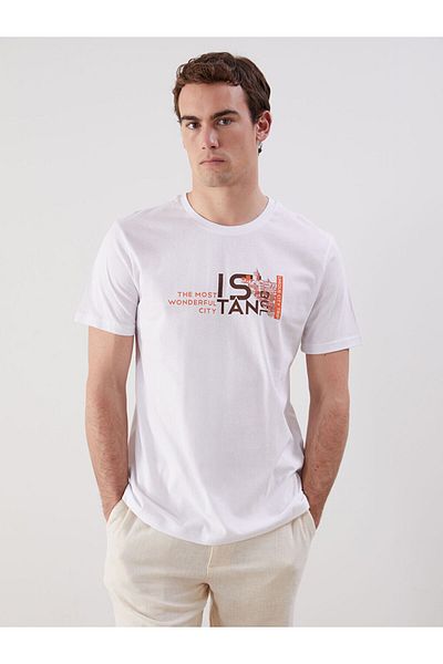 LC Waikiki New Season Crew Neck Short Sleeve Istanbul Printed Men's Combed Cotton T-Shirt - S5J882Z8