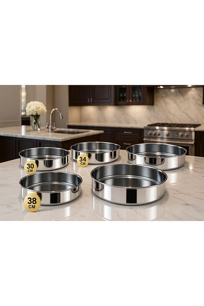 Veliday 5 Piece Stainless Steel Round Baking Tray Set 28Cm-30Cm-34Cm-38Cm-42Cm