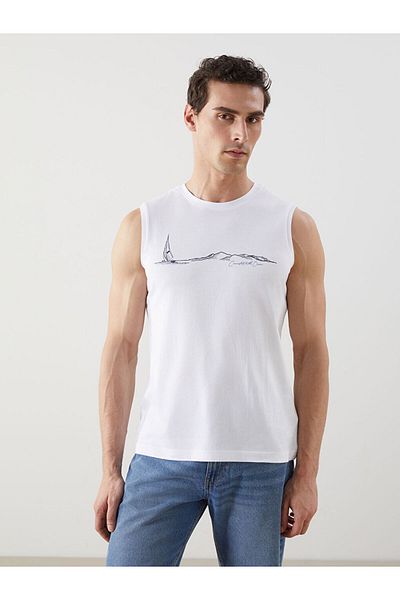 LC Waikiki Buxe White Crew Neck Printed Men's Sleeveless T-Shirt