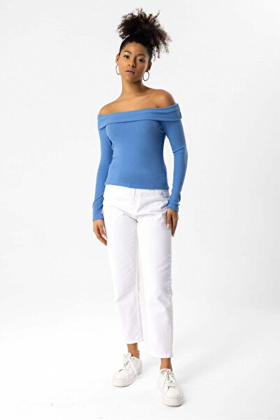 No Matter What Schulterfreie, figurbetonte Langarmbluse