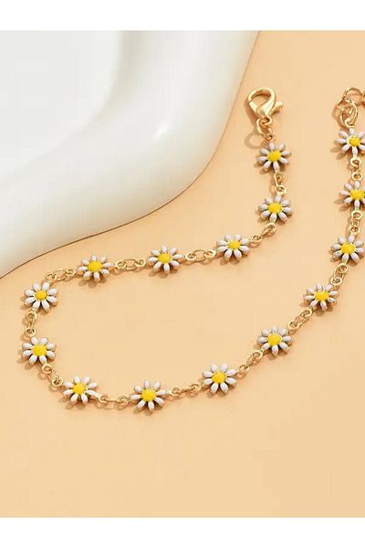 MOSSMOUR Daisy Chain Anklet – Floral Summer Jewelry – Daisy Jewelry – Beach Style Jewelry