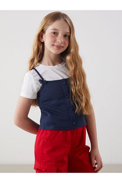 LC Waikiki Lcw Crew Neck Girls Crop T-Shirt and Singlet
